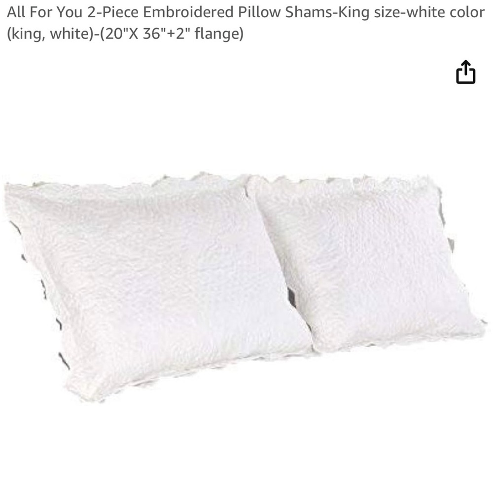 King Size White Quilted Pillow Shams by All for you. NWT never opened.